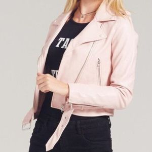 Adam Levine pink faux leather jacket